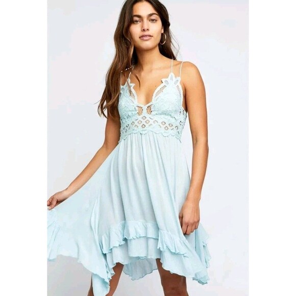 Free People Fp Seawashed One Adella Slip Mini Dress Lace Ruffle Summer Smocked S - Picture 2 of 5